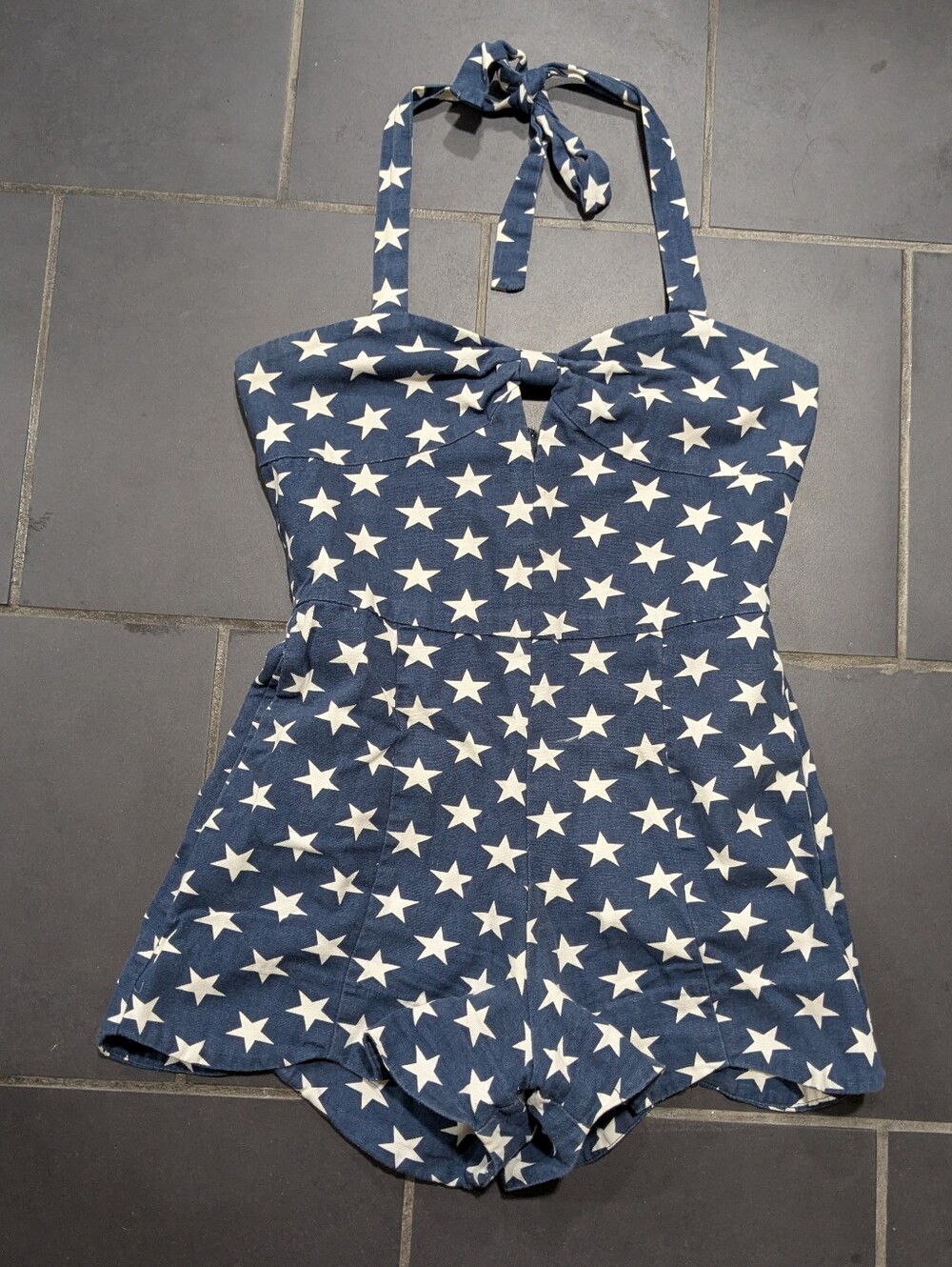 Navy Star Print Halter Romper